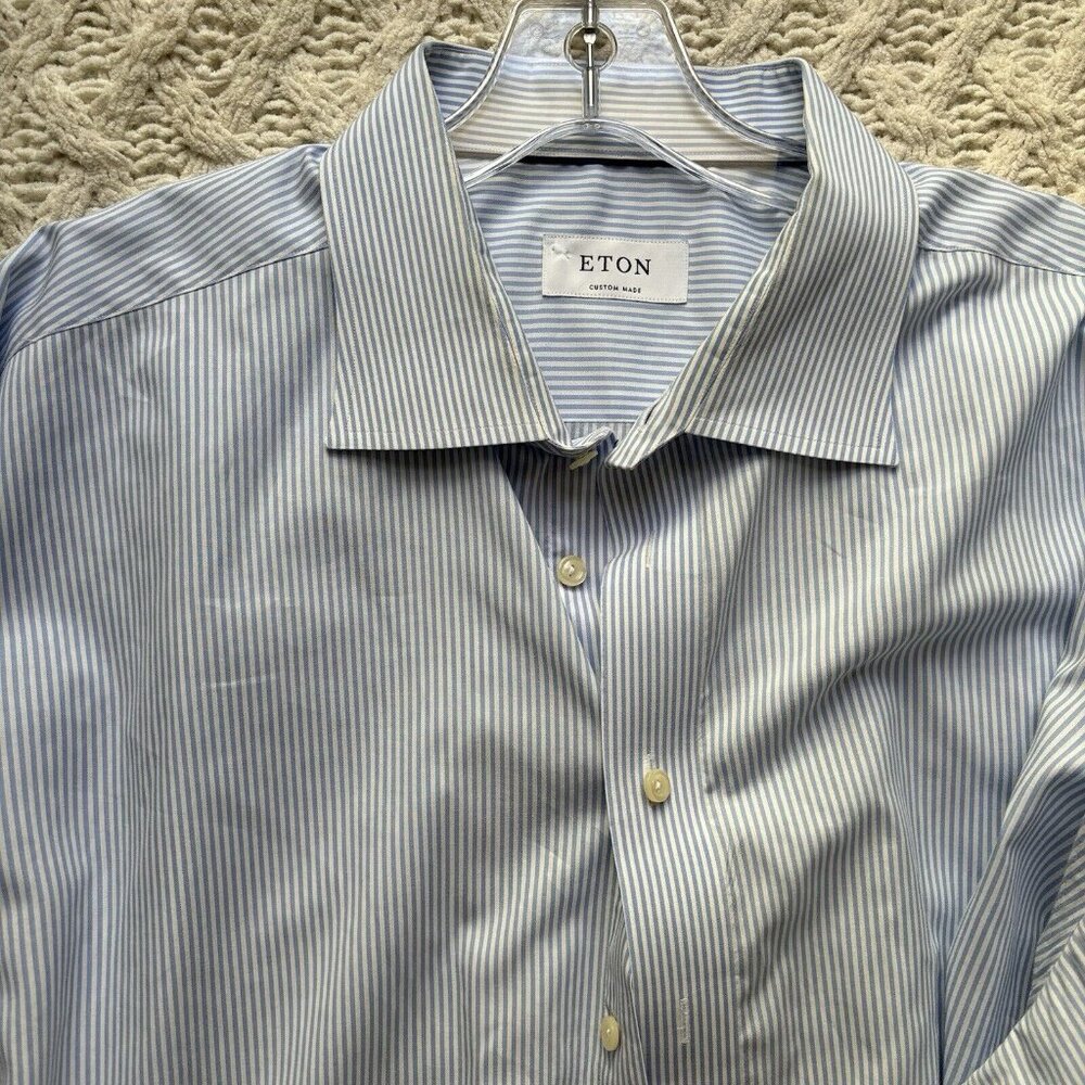 ETON Men's‎ Dress Shirt Blue Striped Cotton Custom Made $450 6XL Nwot